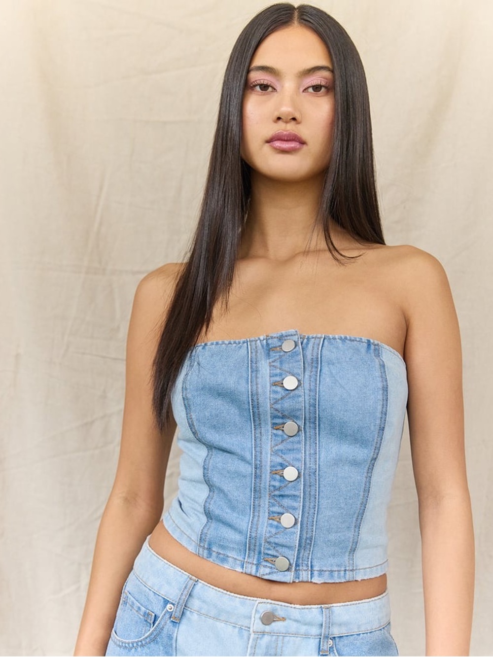 WEST OF MELROSE Womens Denim Tube Top